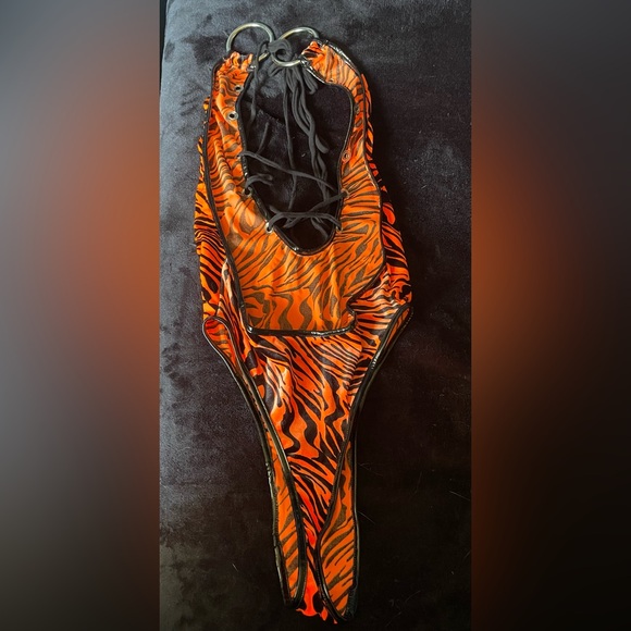 Toxic Vision Vibrant Orange and Black Tiger Print Bodysuit - Picture 2 of 5